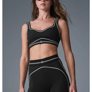 ALO Yoga Black Sports Bra with White Trim